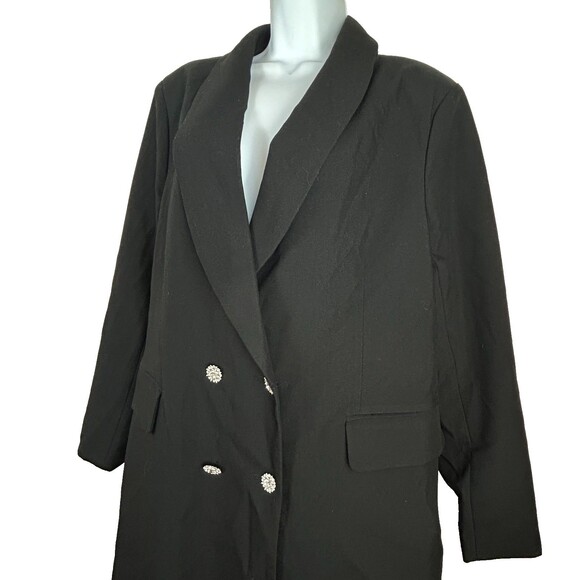 Vera Moda Curve Double Breasted Black Coat Dress Rhinestone Buttons 16 NWT - Picture 2 of 16